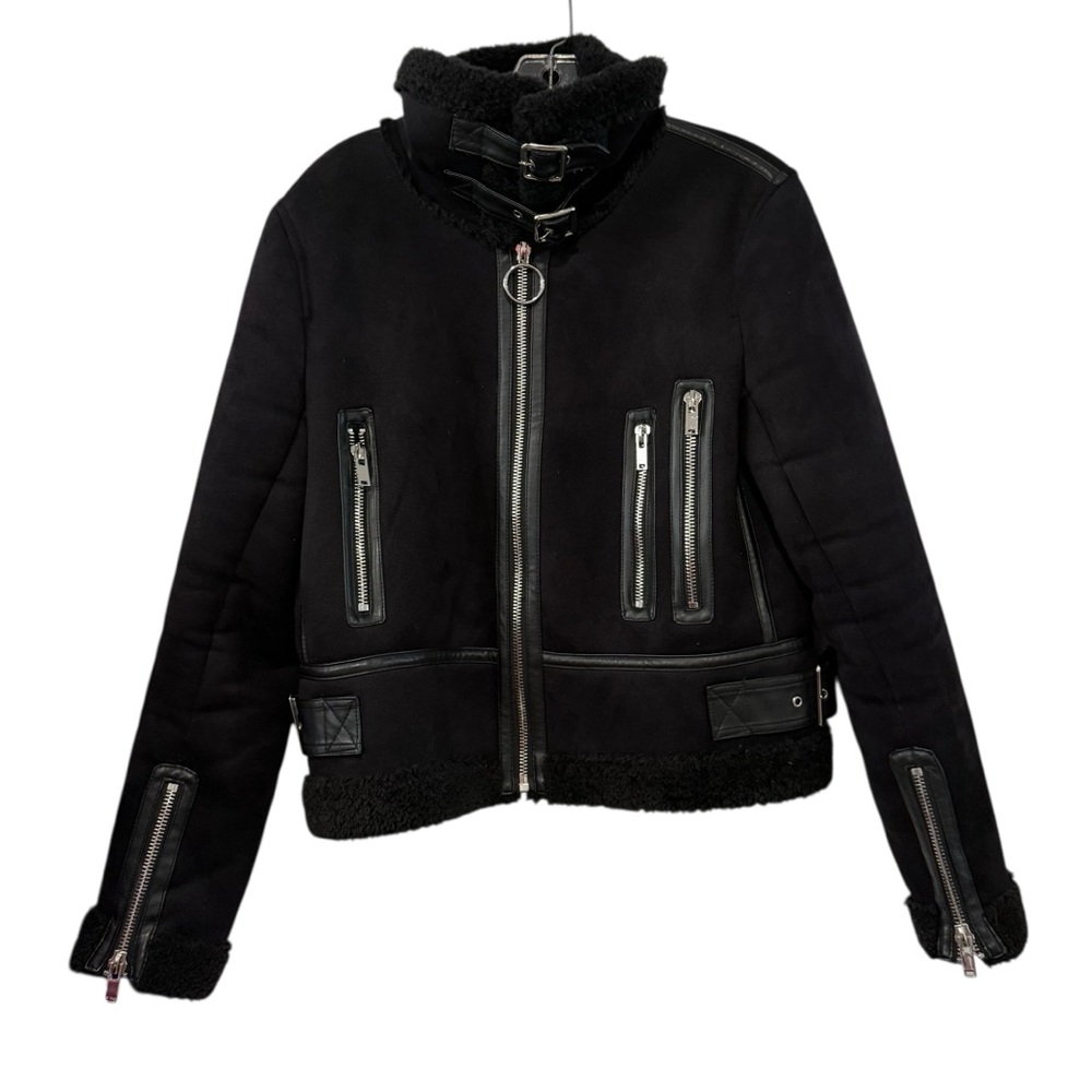 😍ZARA! Women's Black Shearling Jacket